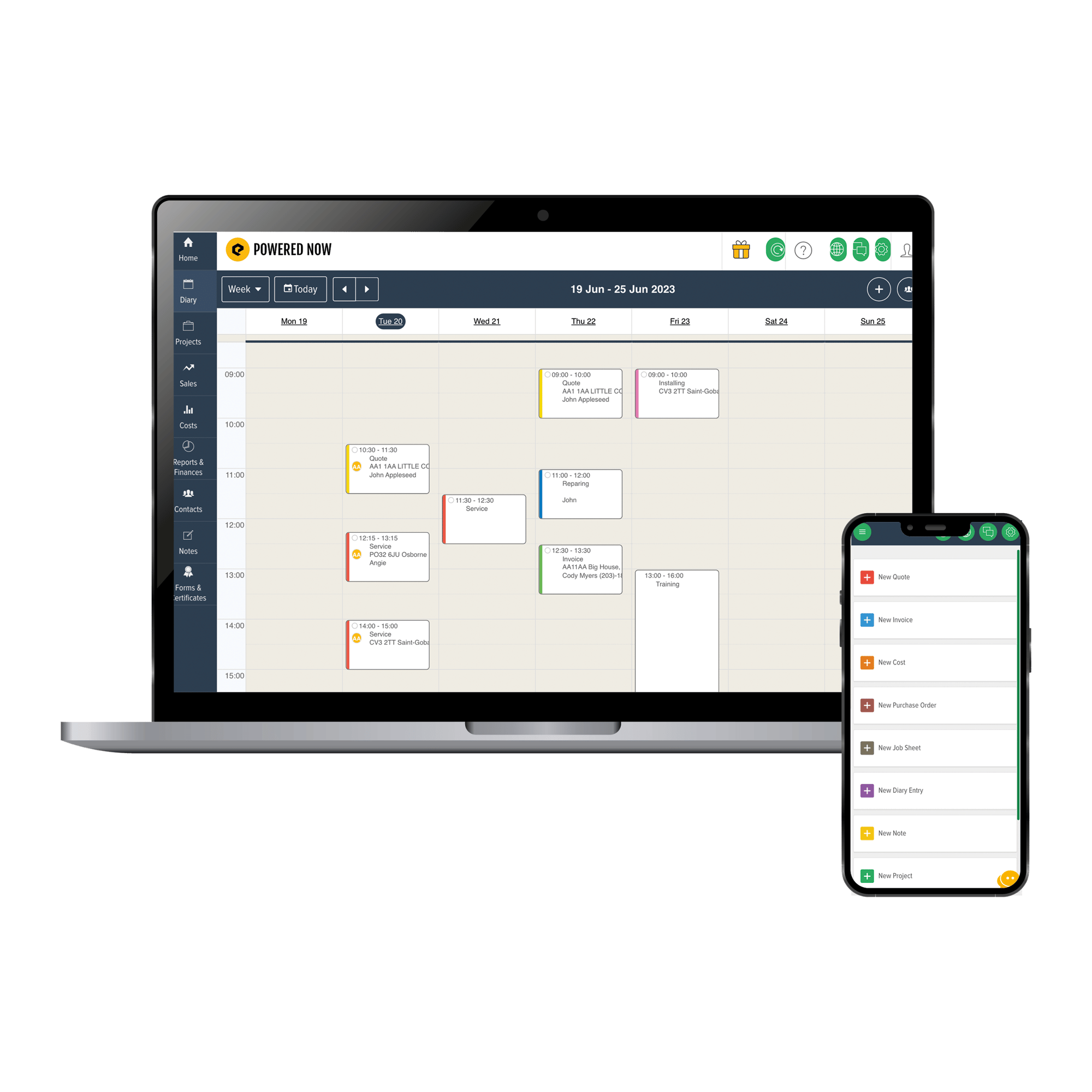 powered now app in laptop and smartphone