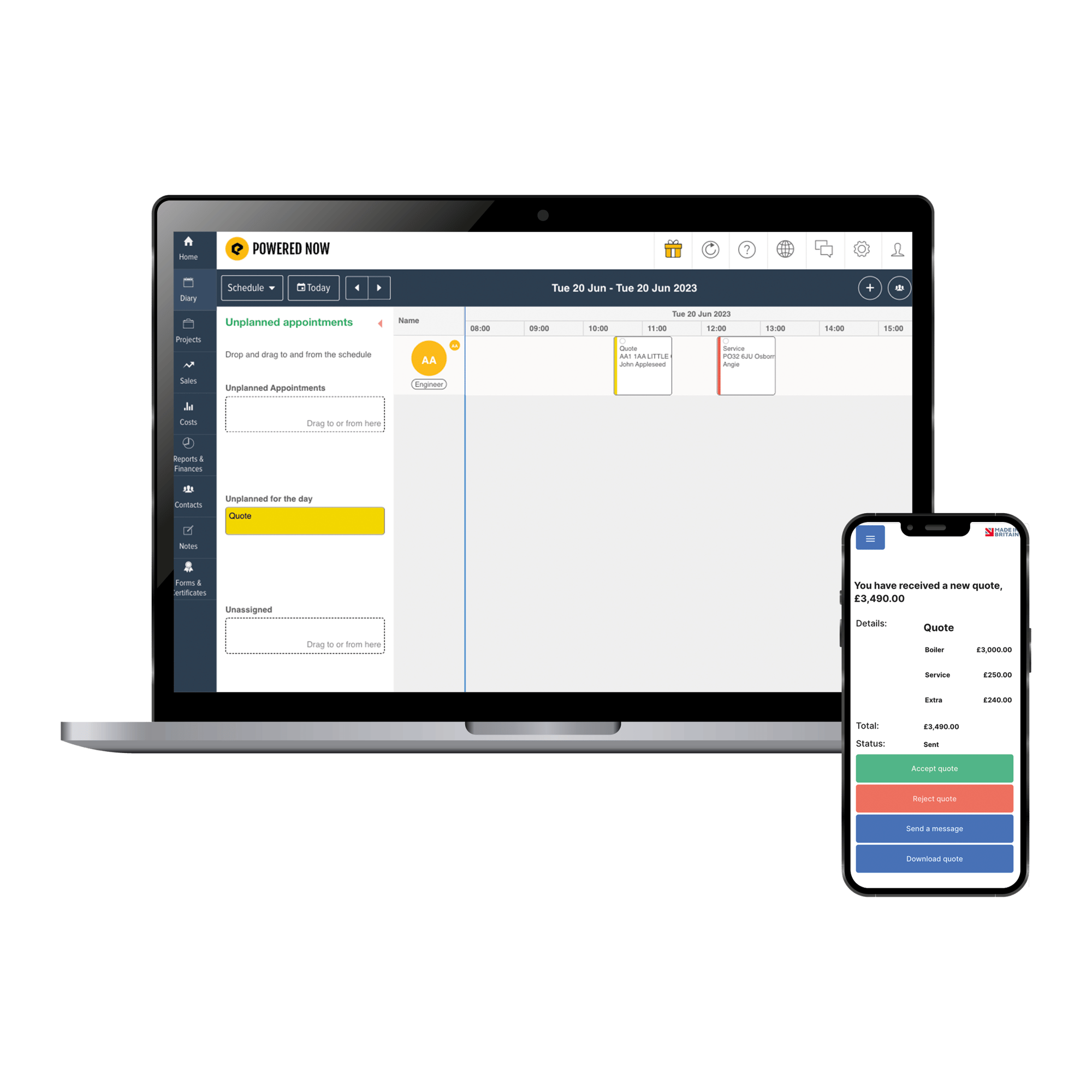 powered now app in laptop and smartphone